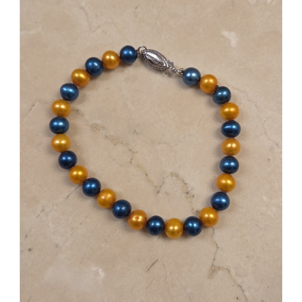 Beautiful Spirit Pearl‎ Bracelet Sterling Silver Orange & Blue Freshwater Pearls